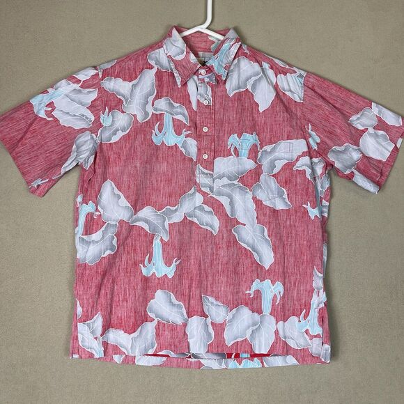 Reyn Spooner Shirt Mens Large Red Vintage Hawaiian Button Up‎ Beach Adult - Picture 1 of 8